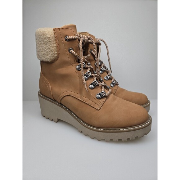 DV by Dolce Vita Russit Ankle Boot Lace Up Bootie Tan/Camel Women's 8.5 Buckle - Picture 1 of 12
